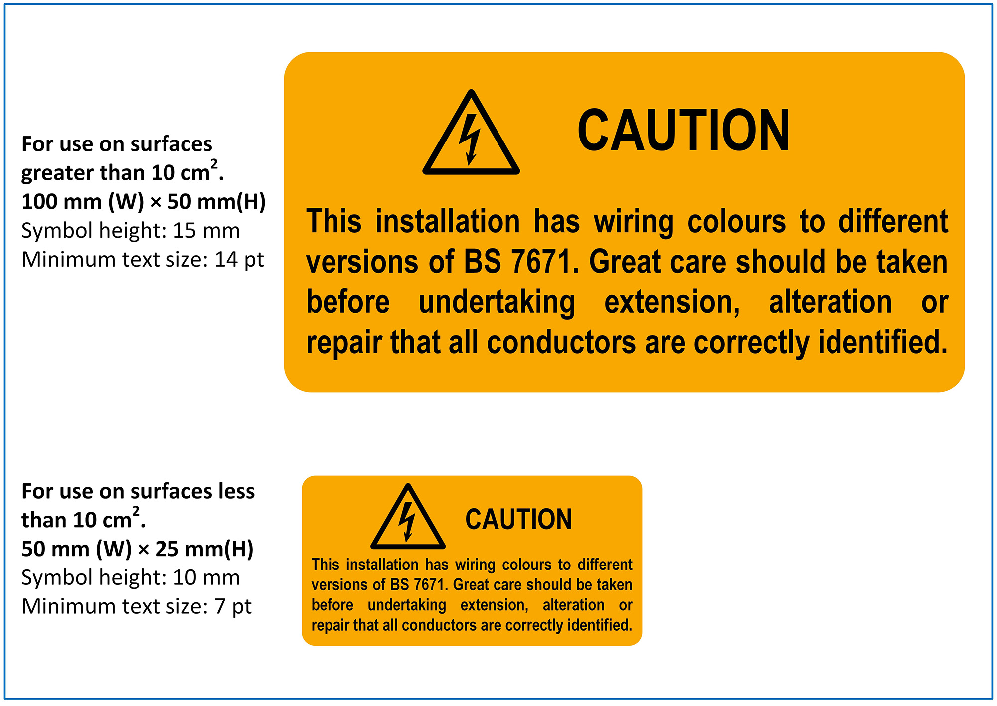 Small Caution Sign Wiring Colours BS7671 