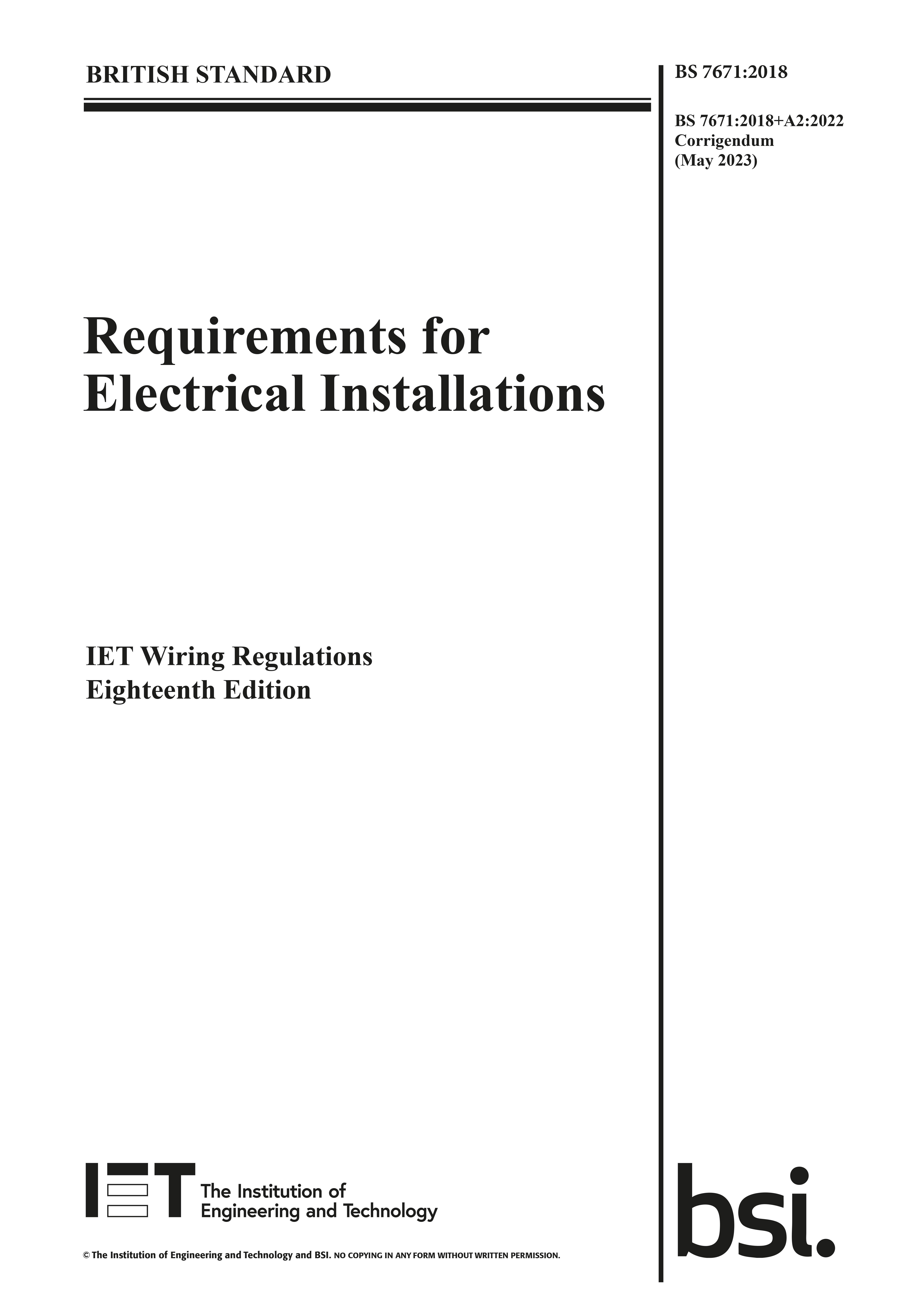 Corrigendum 2023 To BS 7671:2018+A2:2022 - Electrical